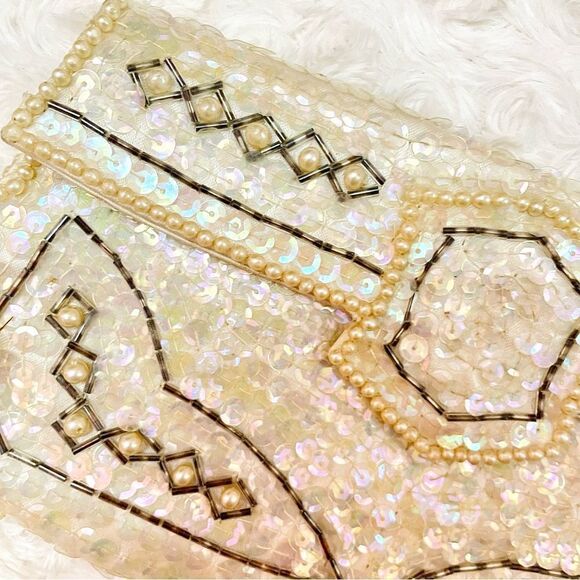 Vintage 1950s Mid-Century Modern Beaded Sequin Evening Clutch Envelope Purse - Picture 10 of 14